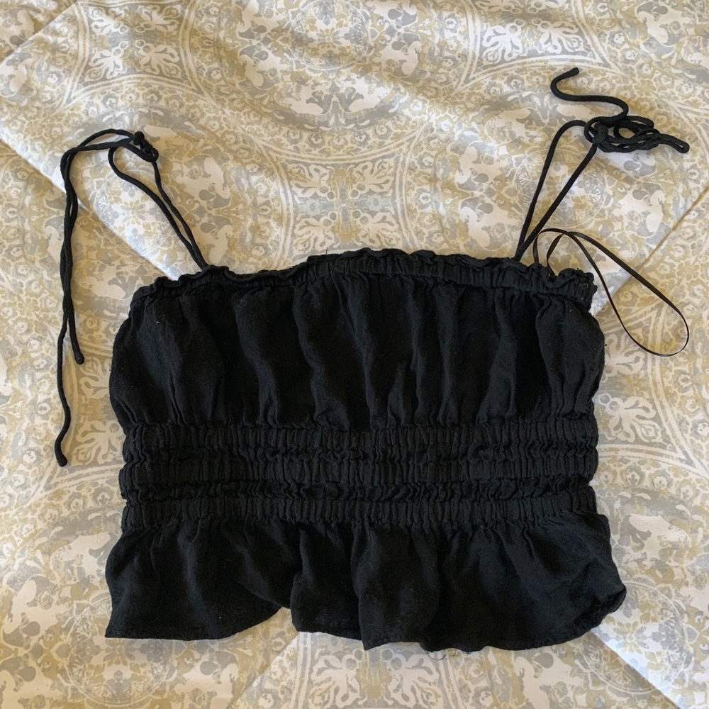 Cotton candy LA ruffled black cami